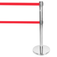 Aarco HS-27 Satin 40 inch Crowd Control / Guidance Stanchion with Dual 84 inch Red Retractable Belts