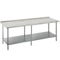 Advance Tabco FSS-249 24" x 108" 14 Gauge Stainless Steel Commercial Work Table with Undershelf and 1 1/2" Backsplash