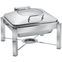 Eastern Tabletop 3944G/S 6 Qt. Square Stainless Steel Chafer with Stand and Hinged Glass Dome Cover