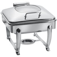 Eastern Tabletop 3914G/S 6 Qt. Stainless Steel Square Induction / Traditional Chafer with Stand and Hinged Glass Dome Cover
