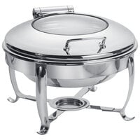 Eastern Tabletop 3918G/S 6 Qt. Stainless Steel Round Induction / Traditional Chafer with Stand and Hinged Glass Dome Cover