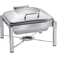 Eastern Tabletop 3954G/S 6 Qt. Square Stainless Steel Chafer with Stand and Hinged Glass Dome Cover