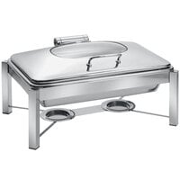 Eastern Tabletop 3945G/S 8 Qt. Rectangular Stainless Steel Chafer with Stand and Hinged Glass Dome Cover