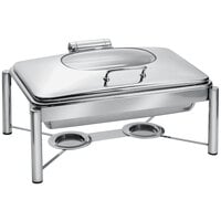 Eastern Tabletop 3955G/S 8 Qt. Rectangular Stainless Steel Chafer with Stand and Hinged Glass Dome Cover