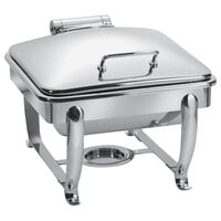 Eastern Tabletop 3914S 6 Qt. Stainless Steel Square Induction / Traditional Chafer with Stand and Hinged Dome Cover