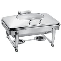Eastern Tabletop 3915GS 8 Qt. Stainless Steel Rectangular Induction / Traditional Chafer with Stand and Hinged Glass Dome Cover