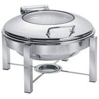 Eastern Tabletop 3948G/S 6 Qt. Round Stainless Steel Chafer with Stand and Hinged Glass Dome Cover