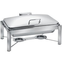 Eastern Tabletop 3945/S 8 Qt. Rectangular Stainless Steel Chafer with Stand and Hinged Dome Cover