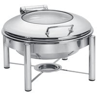 Eastern Tabletop 3958G/S 6 Qt. Round Stainless Steel Chafer with Stand and Hinged Glass Dome Cover