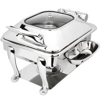 Eastern Tabletop 3964GS Crown 4 Qt. Stainless Steel Square Induction / Traditional Chafer with Freedom Stand and Hinged Glass Dome Cover