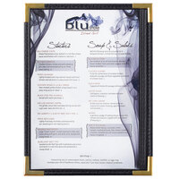 Menu Solutions RS33A BK GLD Royal 5 1/2" x 8 1/2" Single Panel / Two View Black Menu Board with Gold Corners
