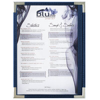 Menu Solutions RS33A BL SLV Royal 5 1/2" x 8 1/2" Single Panel / Two View Blue Menu Board with Silver Corners