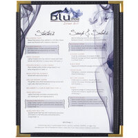 Menu Solutions RS33C BK GLD Royal 8 1/2" x 11" Single Panel / Two View Black Menu Board with Gold Corners
