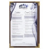 Menu Solutions RS33G BRN GLD Royal 11" x 17" Single Panel / Two View Brown Menu Board with Gold Corners