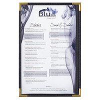 Menu Solutions RS33G BK GLD Royal 11" x 17" Single Panel / Two View Black Menu Board with Gold Corners