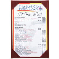 Menu Solutions K111A BURG The Kearny Series 5 1/2" x 8 1/2" Single Panel / Double-Sided Burgundy Menu Board