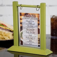 Menu Solutions WFT4S-A 4 inch x 6 inch Lime Wood Flip Top Table Tent - 2/Pack