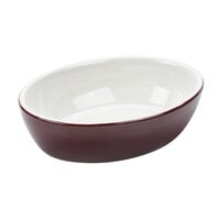 Tuxton B7K-160 16 oz. Burgundy / Eggshell Oval China Baker Dish / Bowl - 12/Case