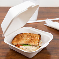 EcoChoice Compostable Sugarcane / Bagasse Take-Out Container 6 inch x 6 inch x 3 inch - 500/Case