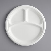 EcoChoice Compostable Sugarcane / Bagasse 10 inch Plate 3 Compartment - 500/Case