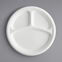 EcoChoice Compostable Sugarcane / Bagasse 10" Plate 3 Compartment - 500/Case