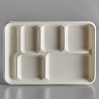 EcoChoice 12 1/2 inch x 8 1/2 inch Compostable Sugarcane / Bagasse 6 Compartment Tray - 400/Case