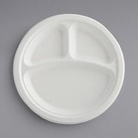 EcoChoice Compostable Sugarcane / Bagasse 9 inch Plate 3 Compartment - 500/Case
