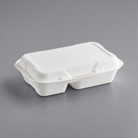 EcoChoice 9 inch x 6 inch x 3 inch Compostable Sugarcane / Bagasse 2 Compartment Takeout Container - 200/Case