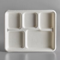 EcoChoice 10" x 8" Compostable Sugarcane / Bagasse 5 Compartment Tray - 400/Case