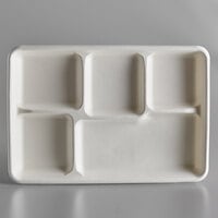 EcoChoice 12 inch x 8 1/2 inch Compostable Sugarcane / Bagasse 5 Compartment Long Tray - 300/Case
