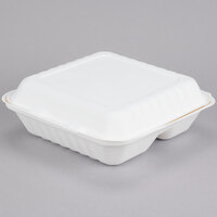 EcoChoice 9 inch x 9 inch x 3 inch Compostable Sugarcane / Bagasse 3 Compartment Takeout Container - 200/Case
