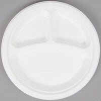 EcoChoice Compostable Sugarcane / Bagasse 9 inch Plate 3 Compartment - 125/Pack