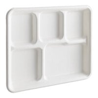 EcoChoice 10" x 8" Compostable Sugarcane / Bagasse 5 Compartment Tray - 100/Pack