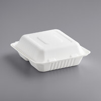 EcoChoice 8" x 8" x 3" Compostable Sugarcane / Bagasse 3 Compartment Takeout Box - 50/Pack