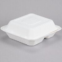 EcoChoice 8 inch x 8 inch x 3 inch Compostable Sugarcane / Bagasse 3 Compartment Takeout Box - 50/Pack