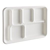 EcoChoice 12 1/2" x 8 1/2" Compostable Sugarcane / Bagasse 6 Compartment Tray - 100/Pack