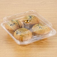 Polar Pak 02086 4 Compartment Clear OPS Hinged Cupcake / Muffin Container - 10/Pack