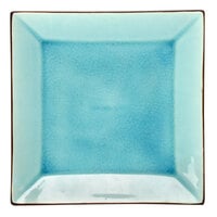 CAC 666-5-BLU Japanese Style 5" Square Stoneware Plate - Black Non-Glare Glaze / Lake Water Blue - 36/Case
