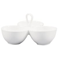 CAC COL-40 White Three Bowl Tasting Dish with Handle 8 inch x 2 1/4 inch - 12/Case