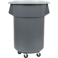 Continental Huskee 44 Gallon Gray Round Trash Can, Lid, and Dolly Kit