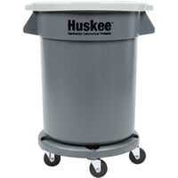 Continental Huskee 20 Gallon Gray Round Trash Can, Lid, and Dolly Kit