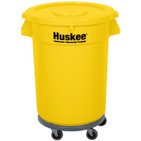 Continental Huskee 32 Gallon Yellow Round Trash Can, Lid, and Dolly Kit