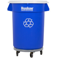 Continental 32 Gallon Blue Round Recycling Trash Can, Lid, and Dolly Kit