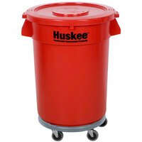 Continental Huskee 32 Gallon Red Round Trash Can, Lid, and Dolly Kit