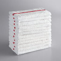 Choice 16 inch x 19 inch Red Striped 32 oz. 100% Cotton Bar Towel - 12/Pack