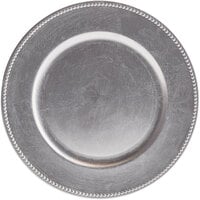 Tabletop Classics by Walco TRS-6629 13" Silver Round Plastic Charger Plate with Beaded Rim - 12/Pack