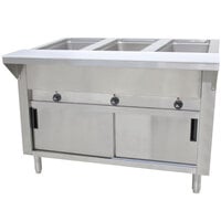 Advance Tabco SW-3E-120-DR Three Pan Electric Hot Food Table with Enclosed Base and Sliding Doors - Sealed Well, 120V