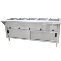Advance Tabco HF-5E-240-DR Five Pan Electric Hot Food Table with Enclosed Base and Sliding Doors - Open Well
