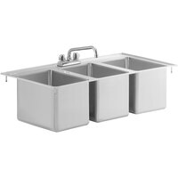 Regency 10 inch x 14 inch x 10 inch 16-Gauge Stainless Steel Three Compartment Drop-In Sink with 10 inch Faucet
