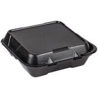 Genpak SN203-BK 9" x 9" x 3" Black 3-Compartment Hinged Lid Foam Container - 100/Pack